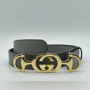 NEW Gucci Zumi Slim Gray Leather Belt with Gold Logo Buckle 550122 Size 70•28
